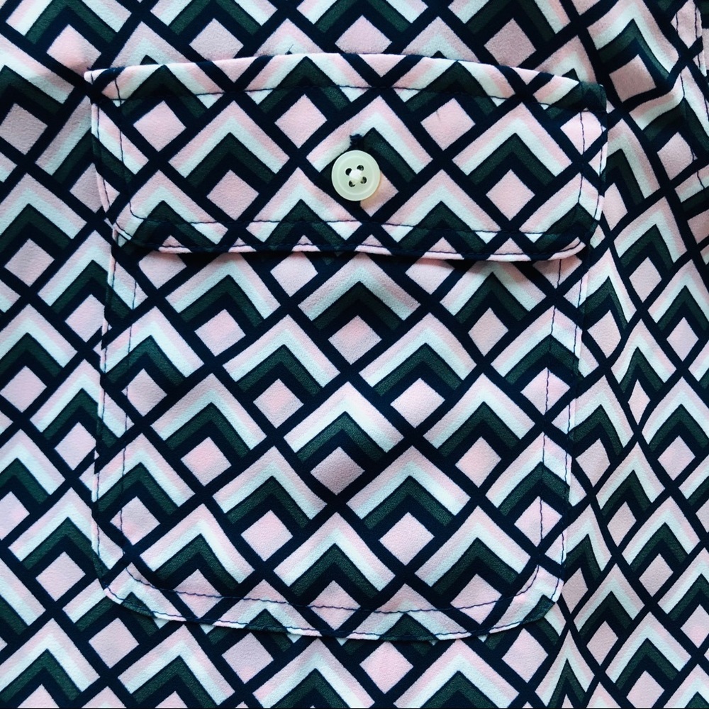 Loft Button Front Geometric Print Blouse - image 4